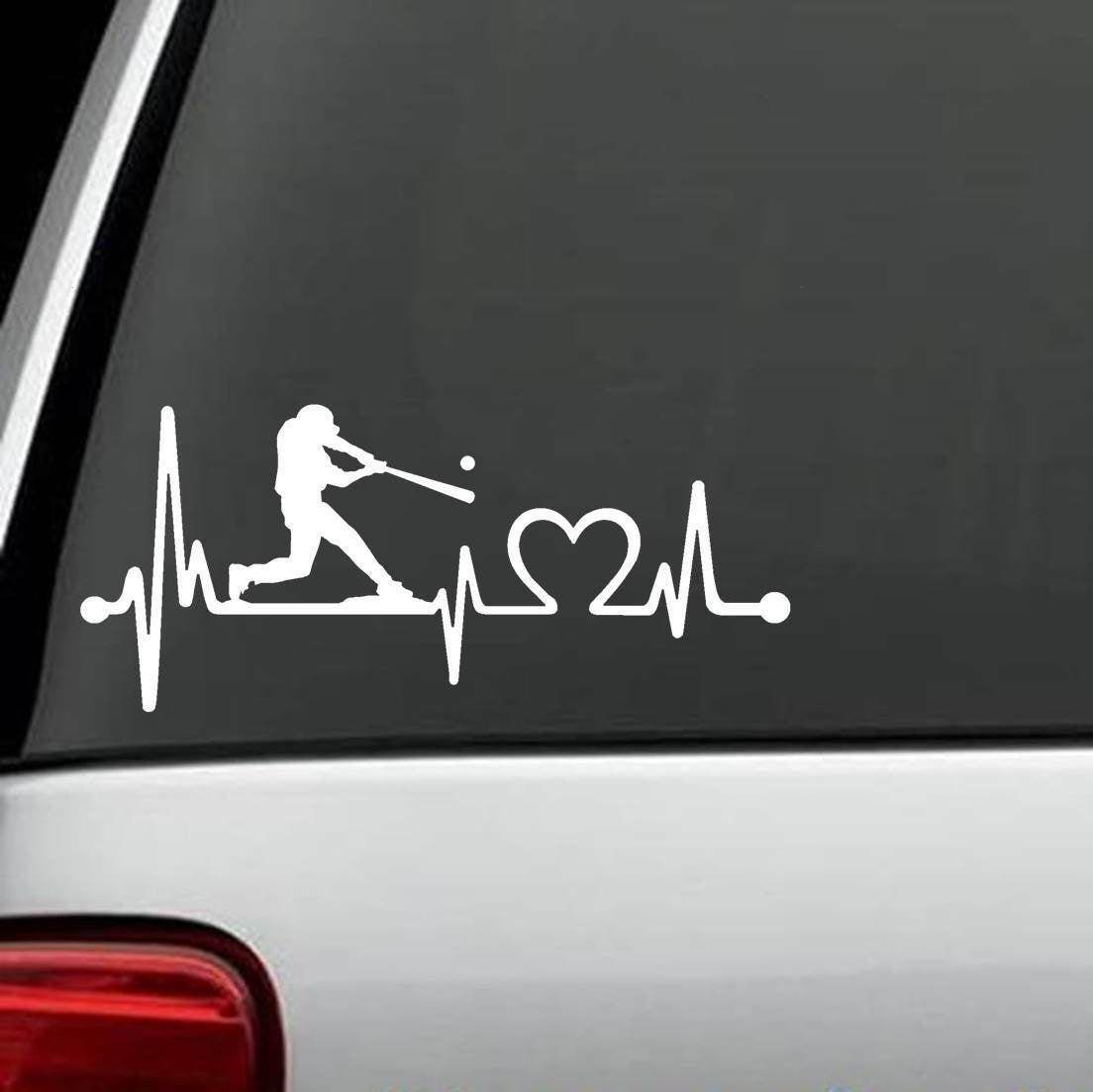 7.5"x3.5" Baseball Guy Batter Heartbeat Lifeline Decal Sticker Glove Helmet Batting