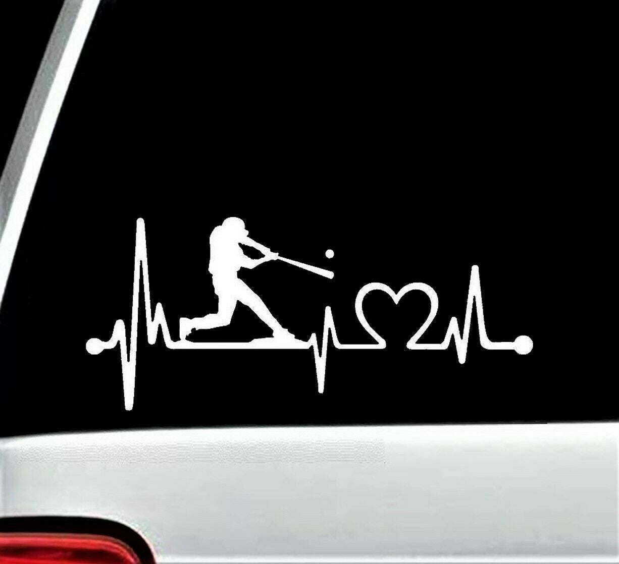 7.5"x3.5" Baseball Guy Batter Heartbeat Lifeline Decal Sticker Glove Helmet Batting