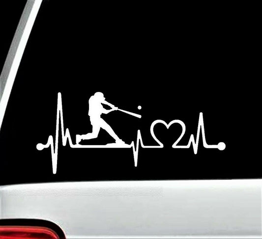 7.5"x3.5" Baseball Guy Batter Heartbeat Lifeline Decal Sticker Glove Helmet Batting