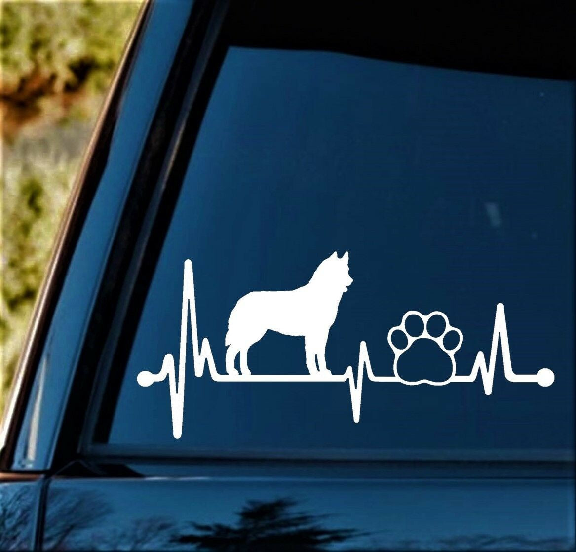 8"x3.5" Husky Heartbeat Lifeline Dog Paw Decal Sticker for Car Window