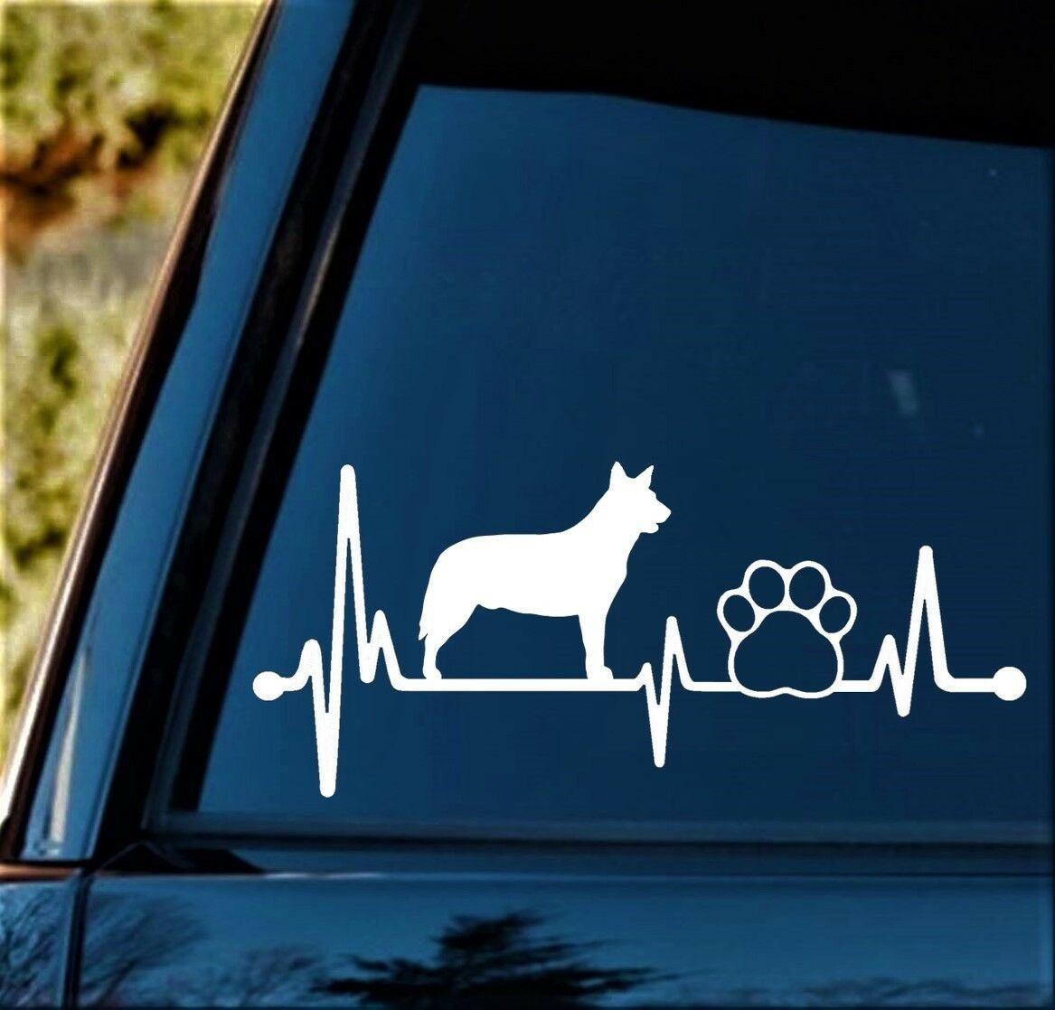 8"x3.5" Blue Heeler Heartbeat Cattle Dog Paw Decal Sticker for Car Window