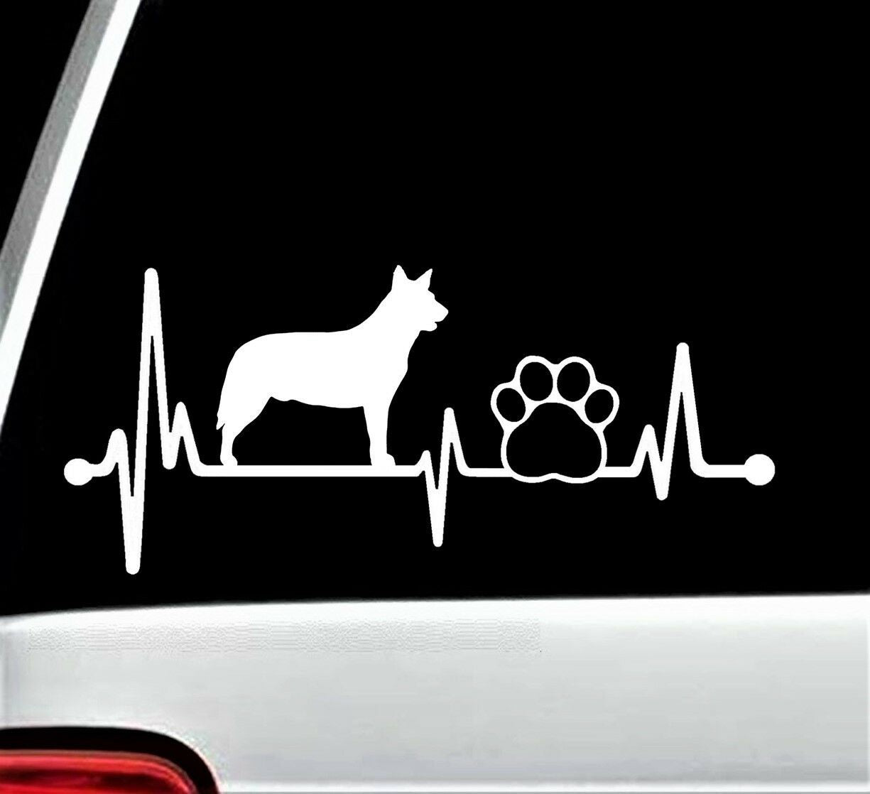 8"x3.5" Blue Heeler Heartbeat Cattle Dog Paw Decal Sticker for Car Window