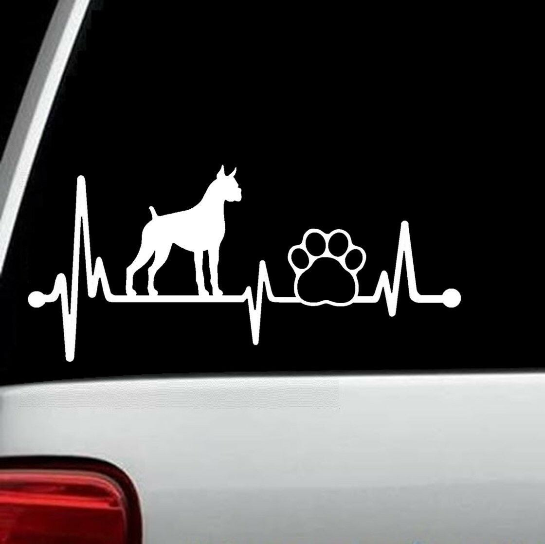 8"x3 .5" Boxer Heartbeat Lifeline Dog Paw Decal Sticker for Car Window