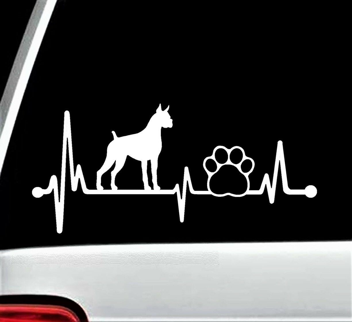 8"x3 .5" Boxer Heartbeat Lifeline Dog Paw Decal Sticker for Car Window