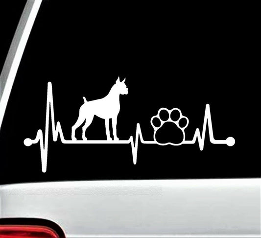 8"x3 .5" Boxer Heartbeat Lifeline Dog Paw Decal Sticker for Car Window
