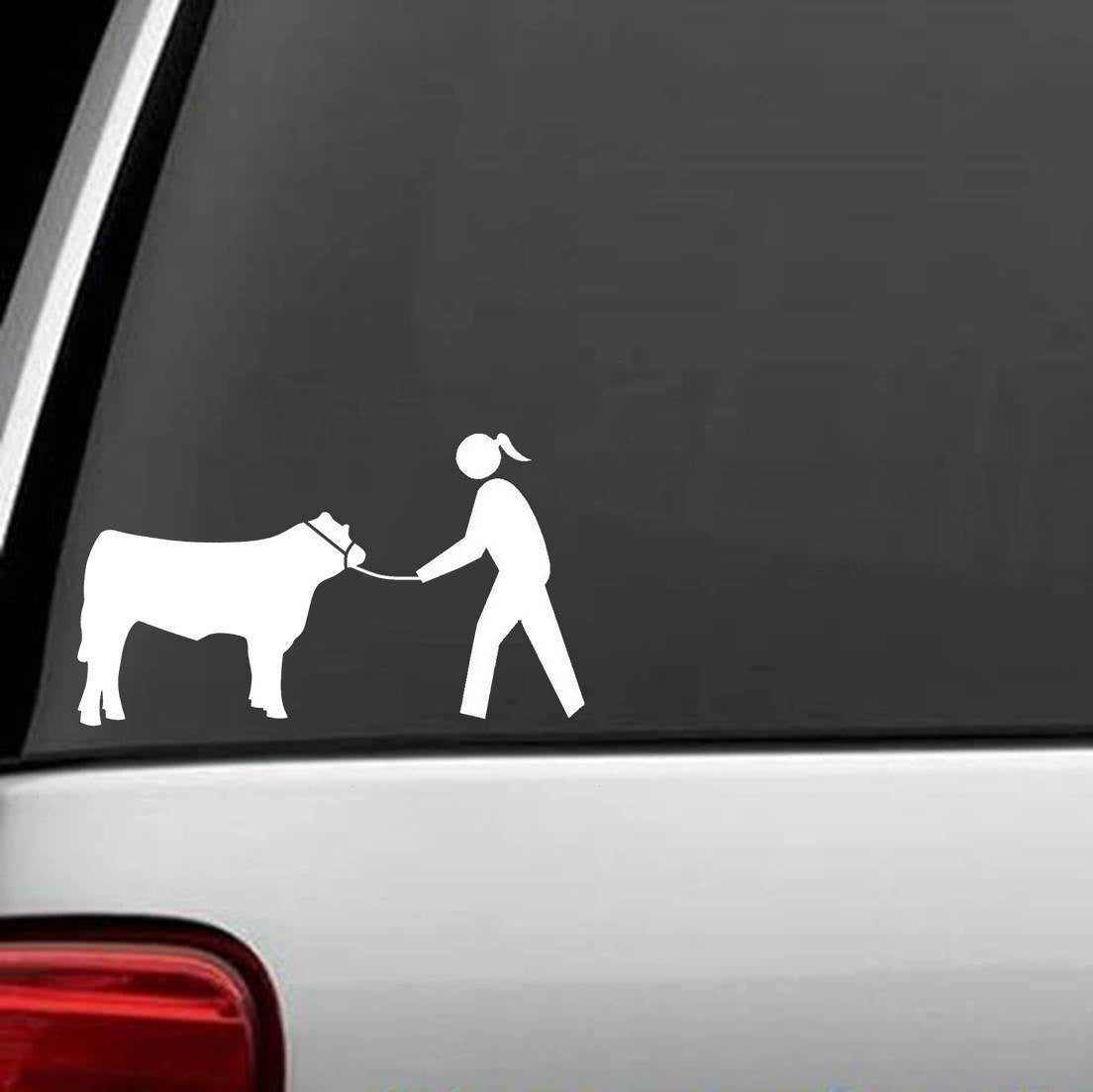 8"x4.6" Cow Cattle Show Halter Lead Chain Girl Decal Sticker Derby Barn Western