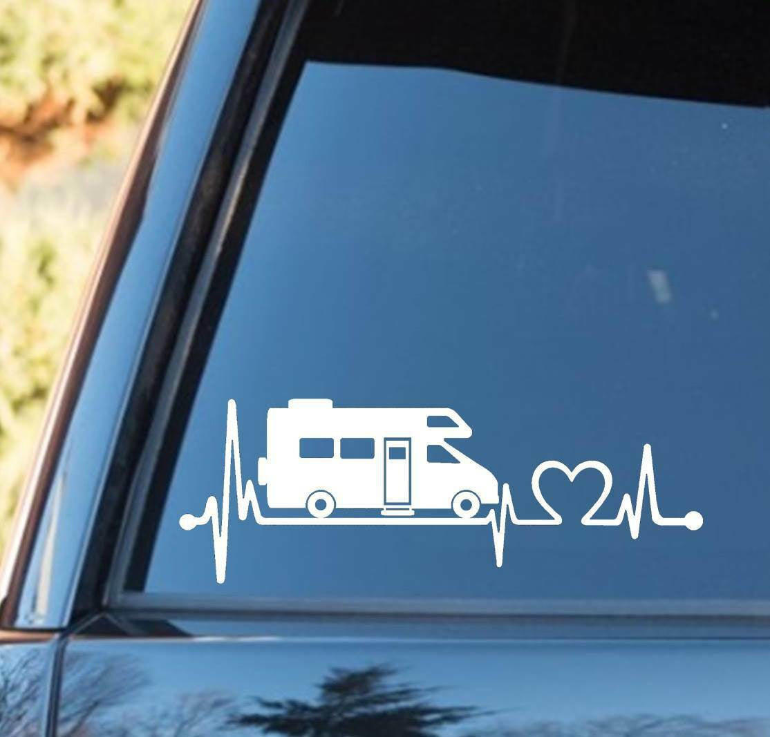 8"X3" RV Recreational Vehicle Camper Travel Trailer Hiker Heartbeat Decal