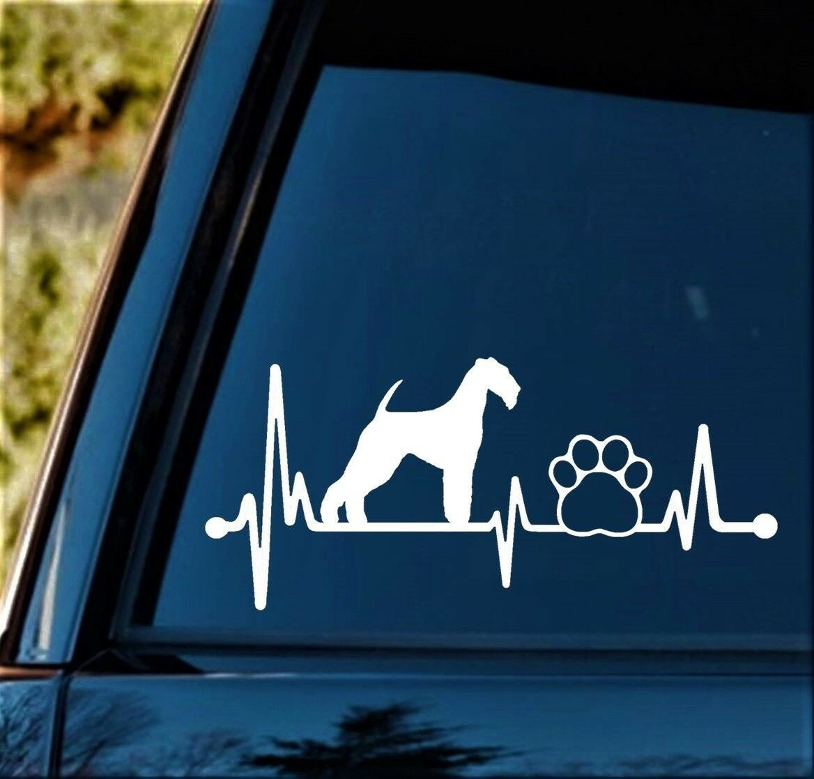 8.0" x 3.50" Airedale Terrier Heartbeat Lifeline Paw Decal Sticker Bingley Waterside