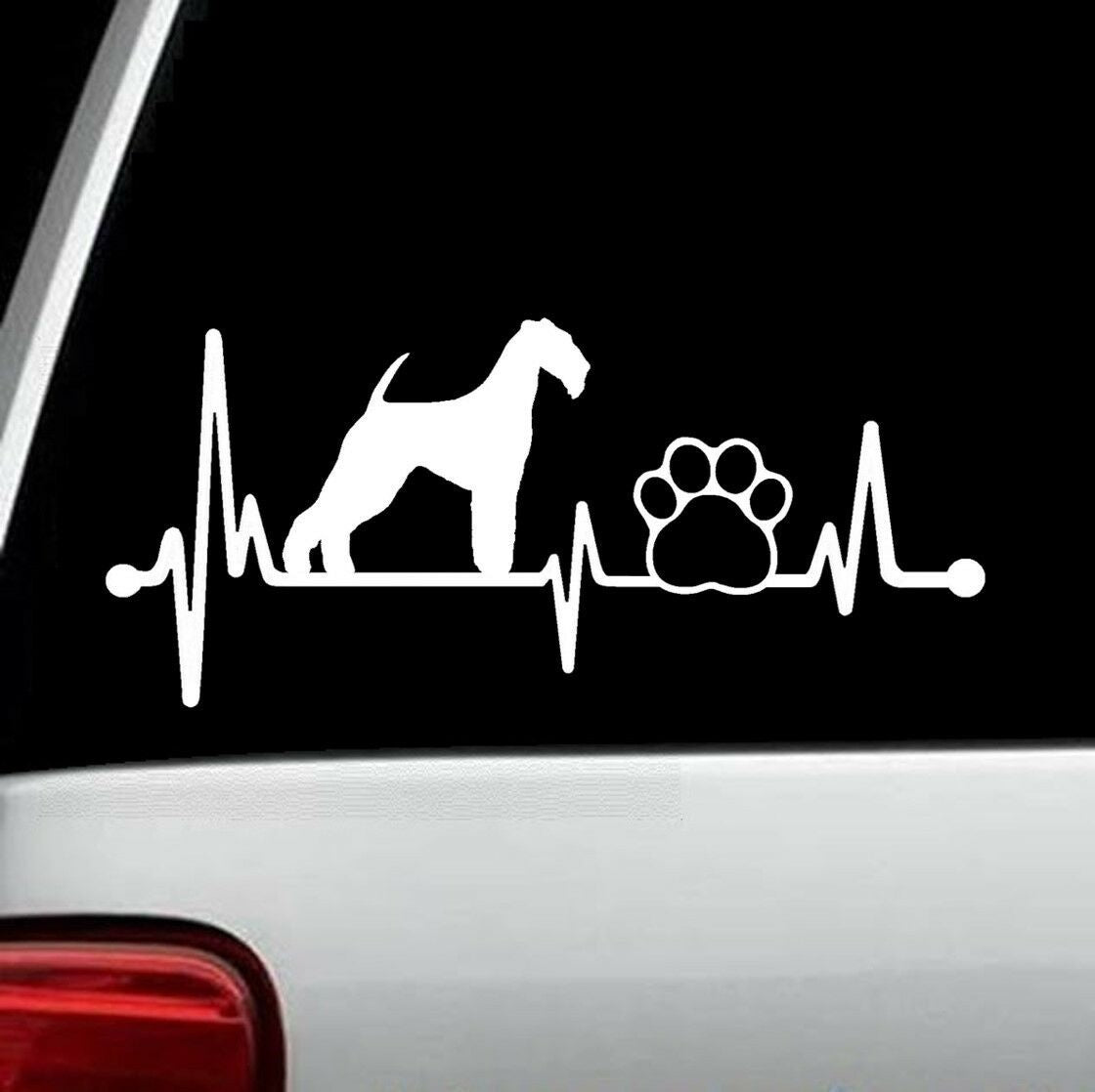 8.0" x 3.50" Airedale Terrier Heartbeat Lifeline Paw Decal Sticker Bingley Waterside