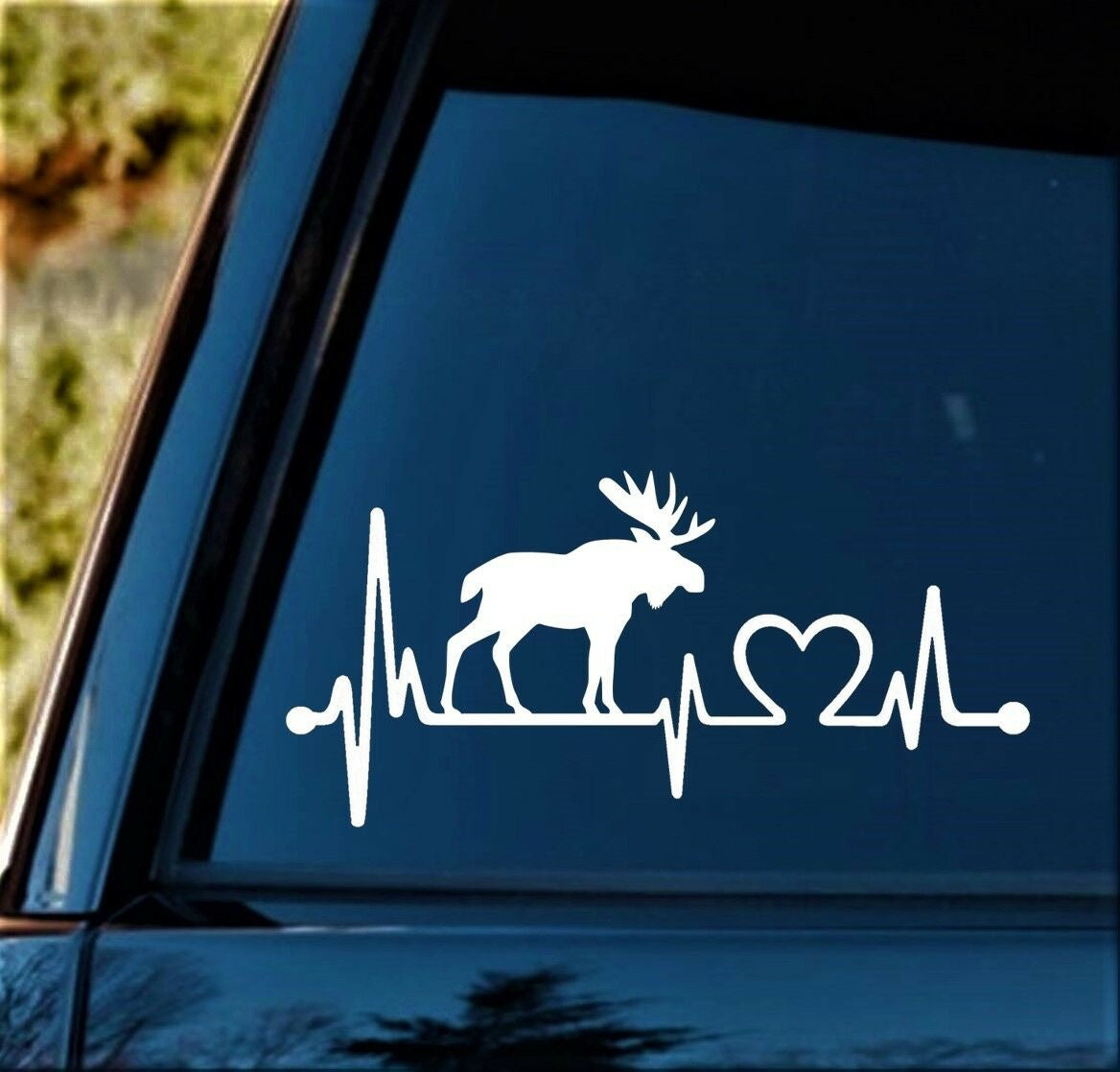 8"x4" Moose Elk Heartbeat Lifeline Decal Sticker Car Window Deer Antlers Rack Hunting