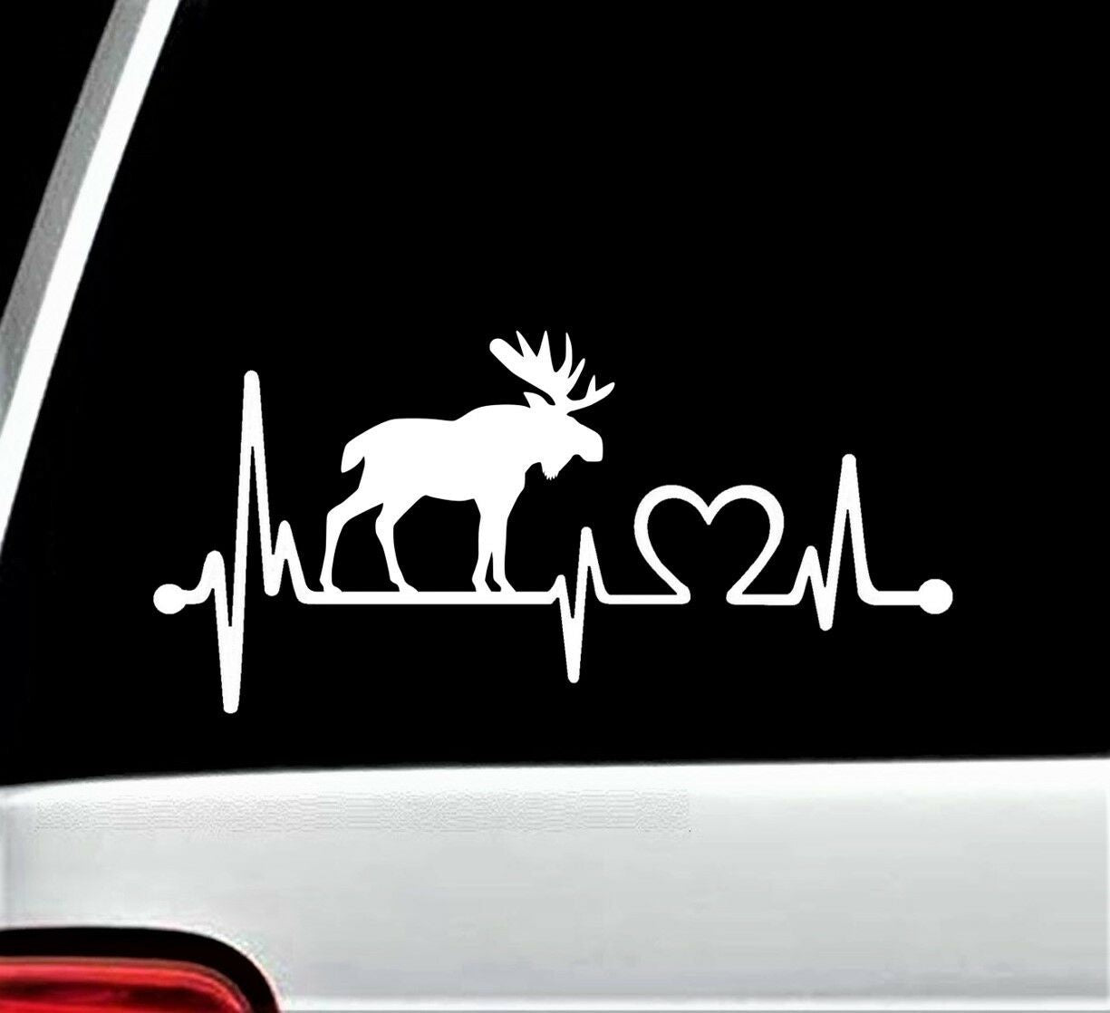 8"x4" Moose Elk Heartbeat Lifeline Decal Sticker Car Window Deer Antlers Rack Hunting