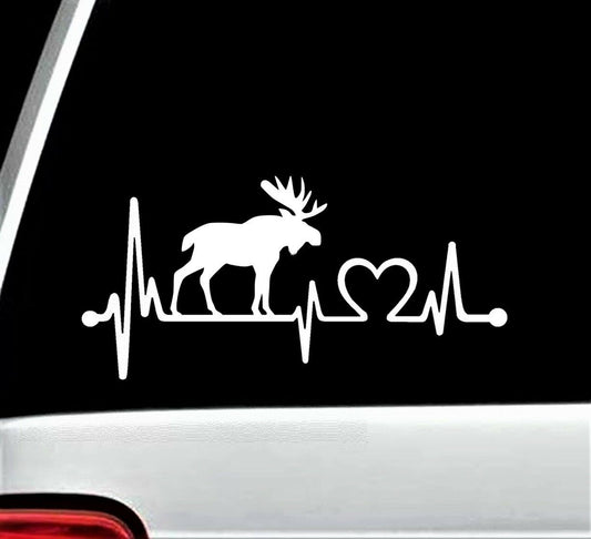 8"x4" Moose Elk Heartbeat Lifeline Decal Sticker Car Window Deer Antlers Rack Hunting