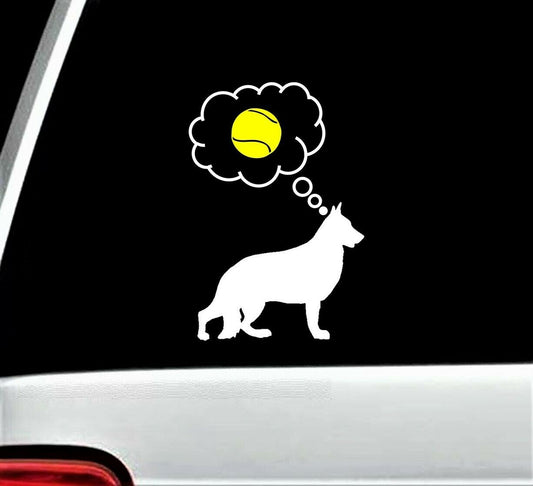 7"x4.8" German Shepherd Dreaming of Tennis Ball Dog Decal Sticker k-9 k9 Training