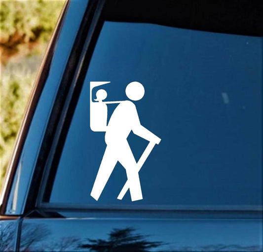 6.5"x4" Hiker Guy Daughter in Backpack Carrier Decal Sticker Camper Camping