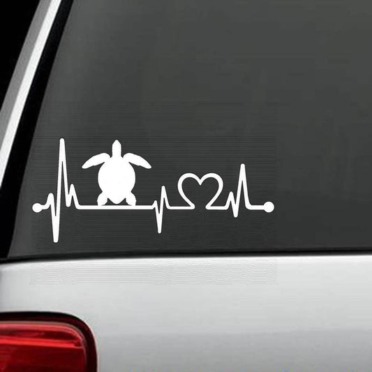 8"x3.5" Sea Turtle Heartbeat Lifeline Decal Sticker Car Truck Boat SUV Laptop Art