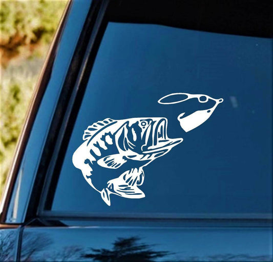 7.3"longx5.5"tall Bass Fishing Spinner Bait Lure Decal Sticker for Car SUV Boat Trailer Rod Reel