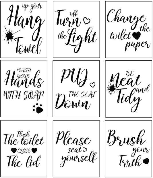 8"x10" No Frame Bathroom Quotes and Sayings Art Prints Bathroom Wall Art Decor Toilet Quotes Rules Signs Black and White Funny Home Wall Pictures Bathroom Toilet Decor