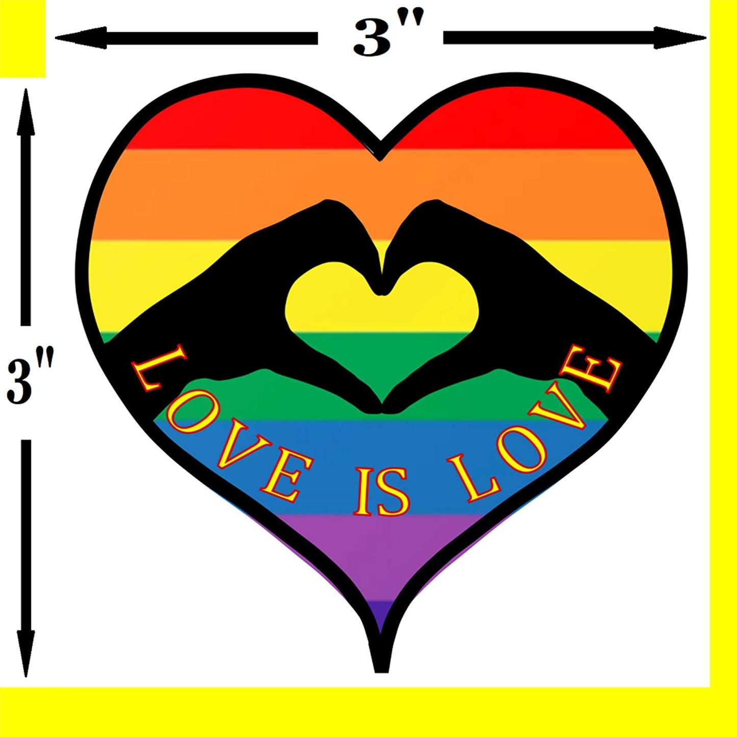 3"x3" Love is Love Rainbow Sticker Vinyl Heart Shaped Artistic Decal For Car Bumpers Computers Sticks