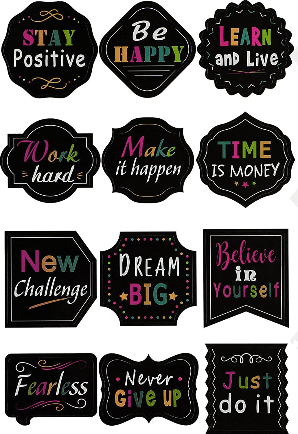 12 Pieces Inspiring Planner Stickers Inspirational Quote Stickers Motivational Encouragement Stickers for Laptop Book Phone Car Luggage Bike (Black)