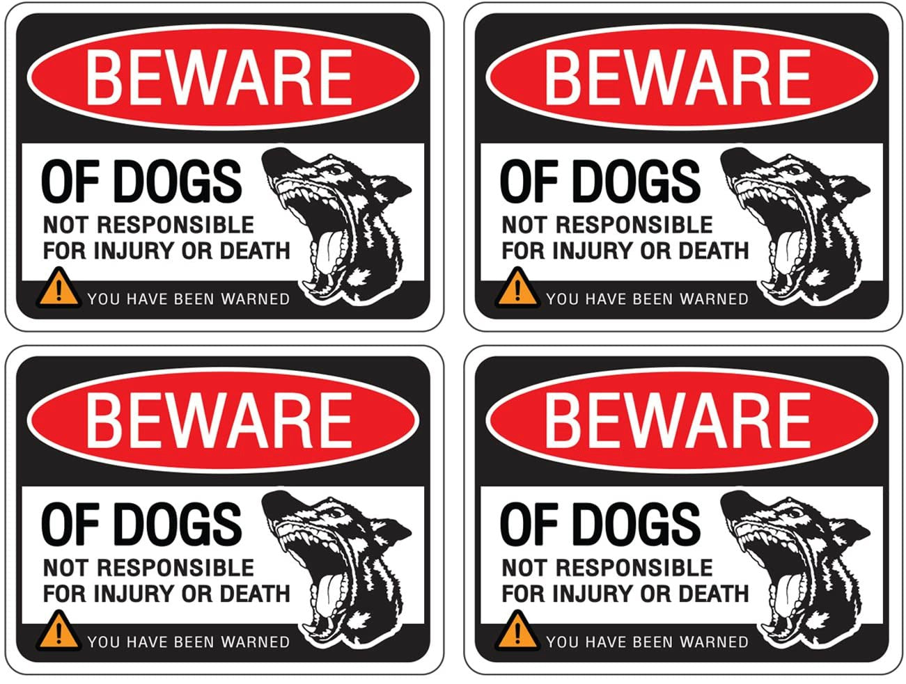 4X3Inch 4 Labels Beware of Dog Sign Stickers for Home and Business Vinyl Decals Waterproof