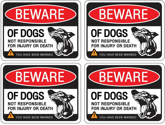 4X3Inch 4 Labels Beware of Dog Sign Stickers for Home and Business Vinyl Decals Waterproof
