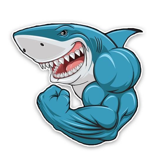 14.7*13.7CM Fashion Lovely Cartoon Muscle Sharks Colored PVC Car Sticker Decoration Graphic