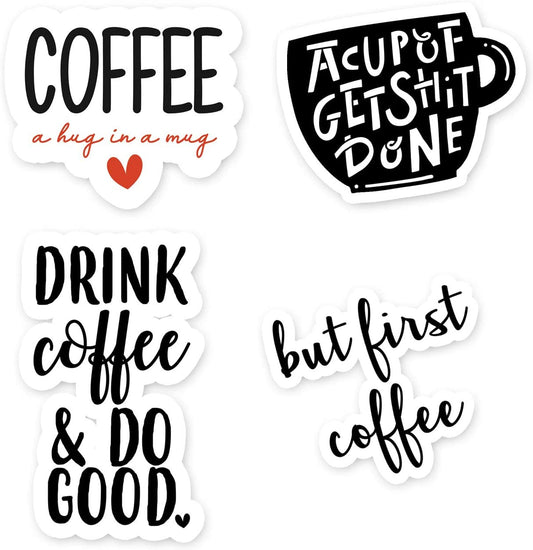 2.5" Each Coffee Sticker Pack - 4 Pack - Funny Laptop Stickers - Laptop, Phone, Tablet Vinyl Decal Sticker