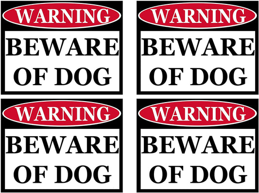 4x3inch Beware of Dog Small Pack of 4 Warning Door Window Sticker Indoor Outdoor Easy Peel and Stick Vinyl Home Office Business