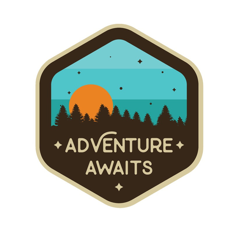 12.6CM*13.7CM Adventure Awaits Sunset Camping Travel Decal PVC Motorcycle Car Sticker