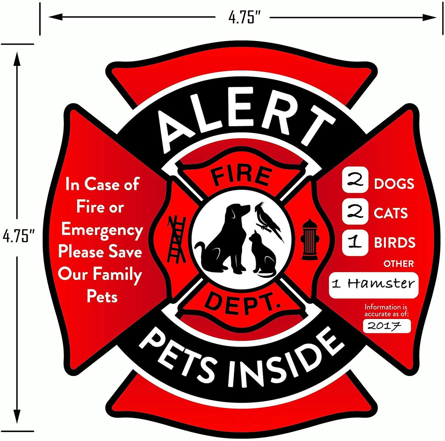 4.75" Pet Alert Stickers Save My Pets in Case of Emergency Stickers 4 Pack