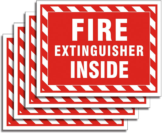 5”x4” Fire Extinguisher Inside Sticker, Fire Extinguisher Sign, 4 Pack,