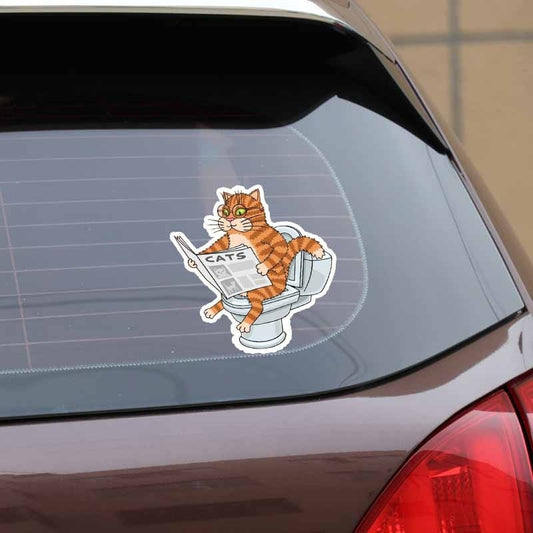 14.2CM*14.6CM  Cat On The Toilet Wearing Glasses Reading A Newspaper PVC Car Sticker