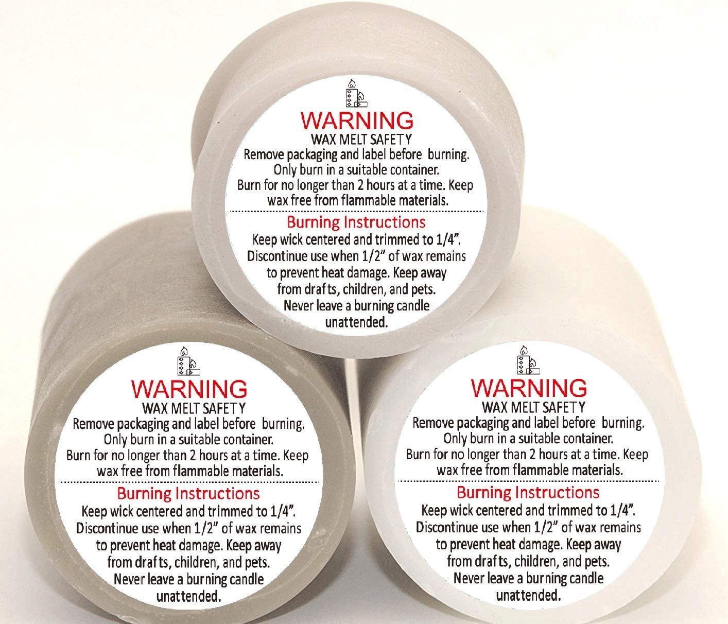 2" Candle Warning Labels for Soy Waterproof Candle Jar Container Stickers - Wax Melting Safety Stickers 10 Labels Per Roll for Candle Jars,Tins and Votives