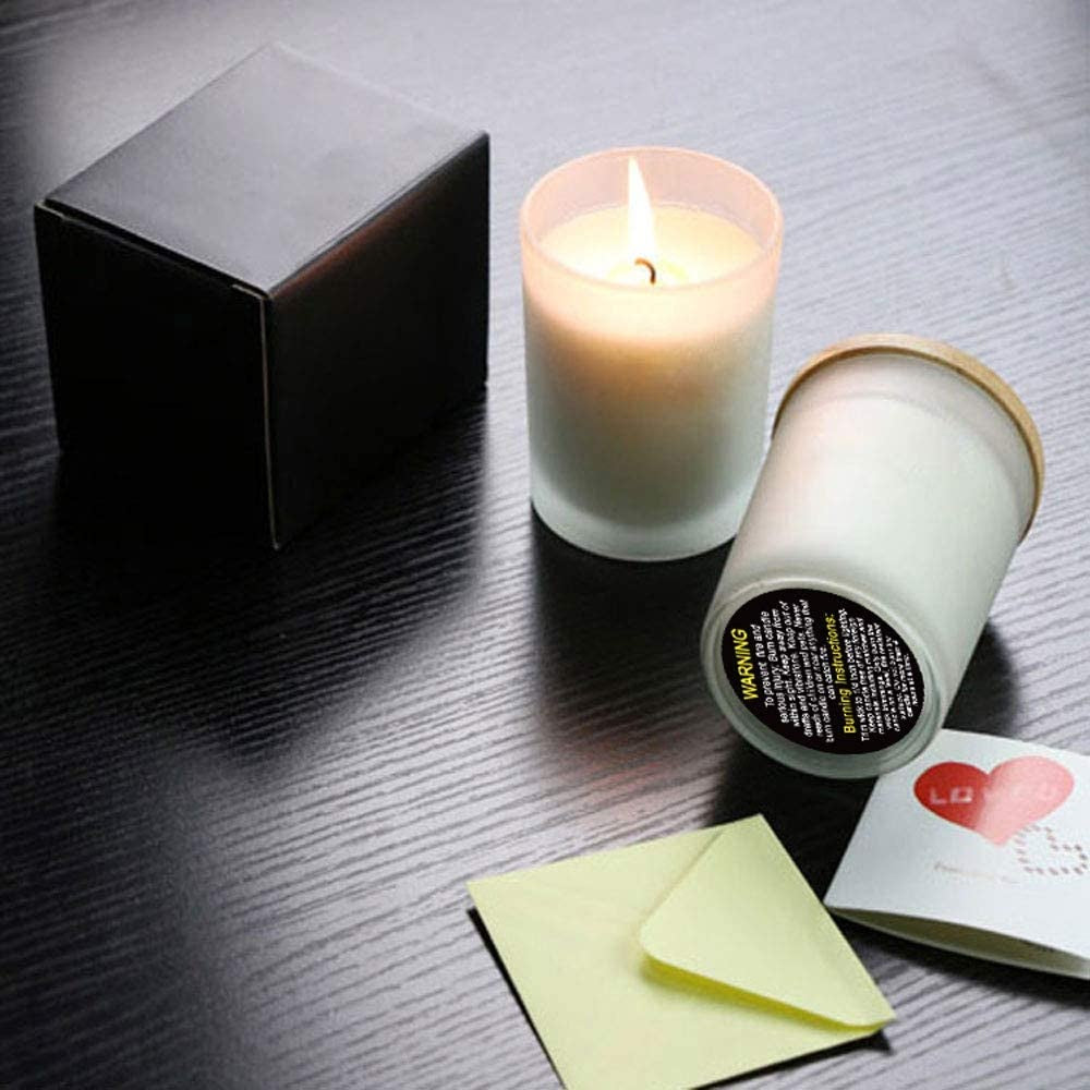 1.5" Round Black Label Candle Warning Stickers, 10 Pcs Candle Jar Container Labels, Waterproof Safety Stickers Great for Container Candles, Candle Jars, Yellow and White Text.