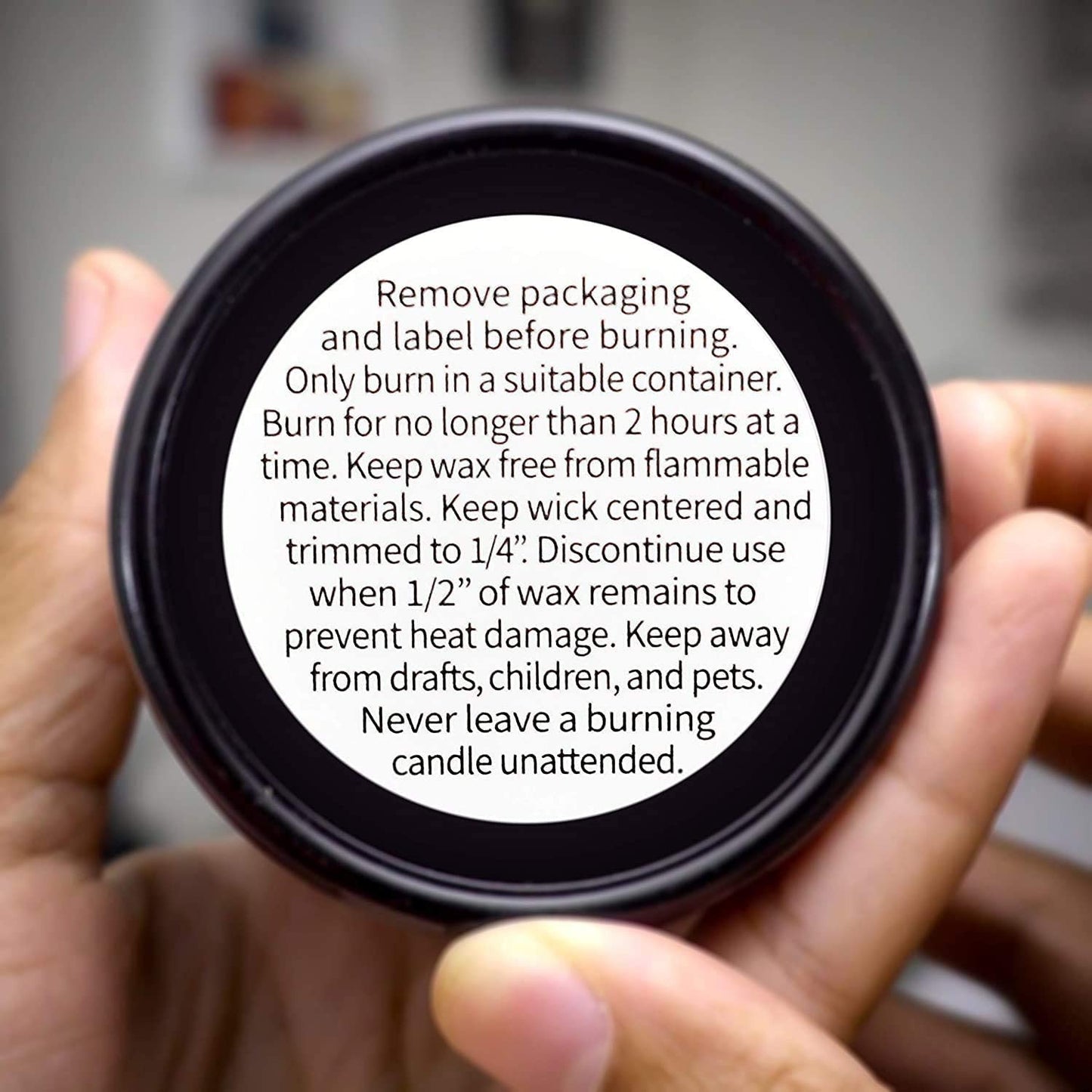 1.5" Candle Warning Stickers, 10 Labels, Black and White Text, Sticker Decal for Candle Jars, Tins and Votives