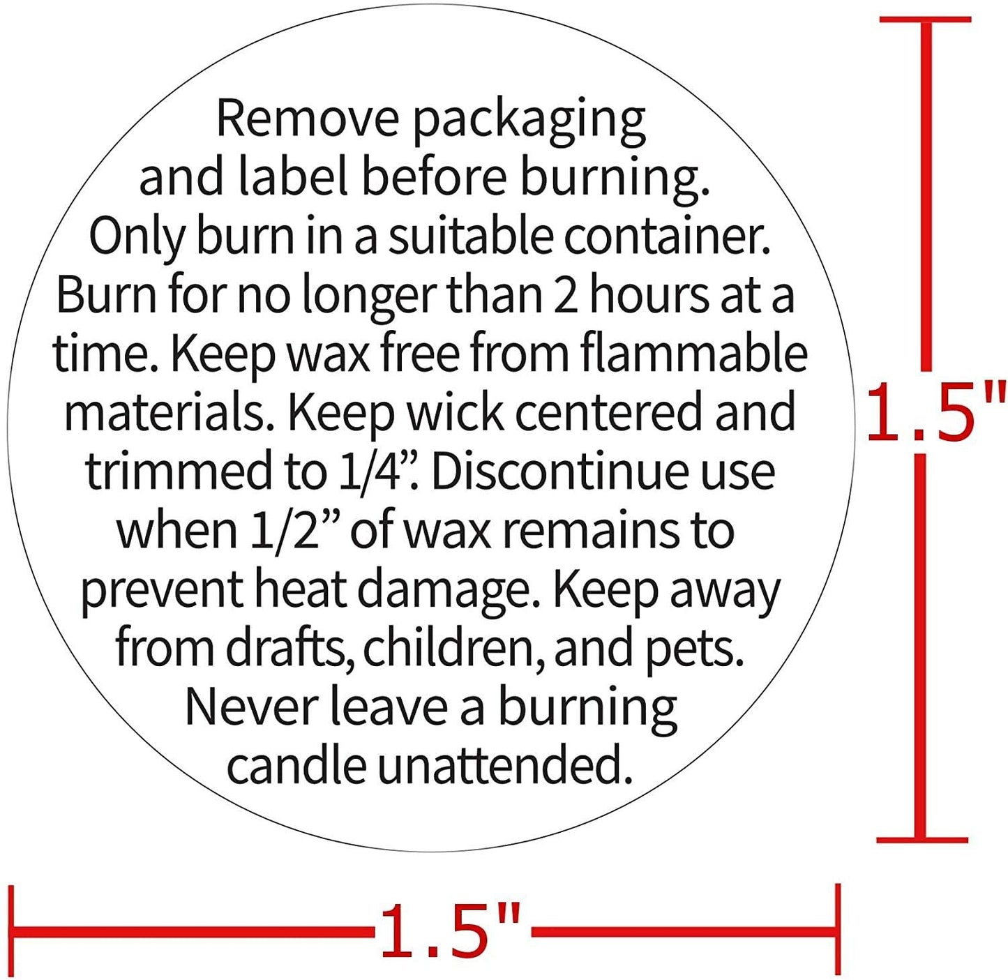 1.5" Candle Warning Stickers, 10 Labels, Black and White Text, Sticker Decal for Candle Jars, Tins and Votives