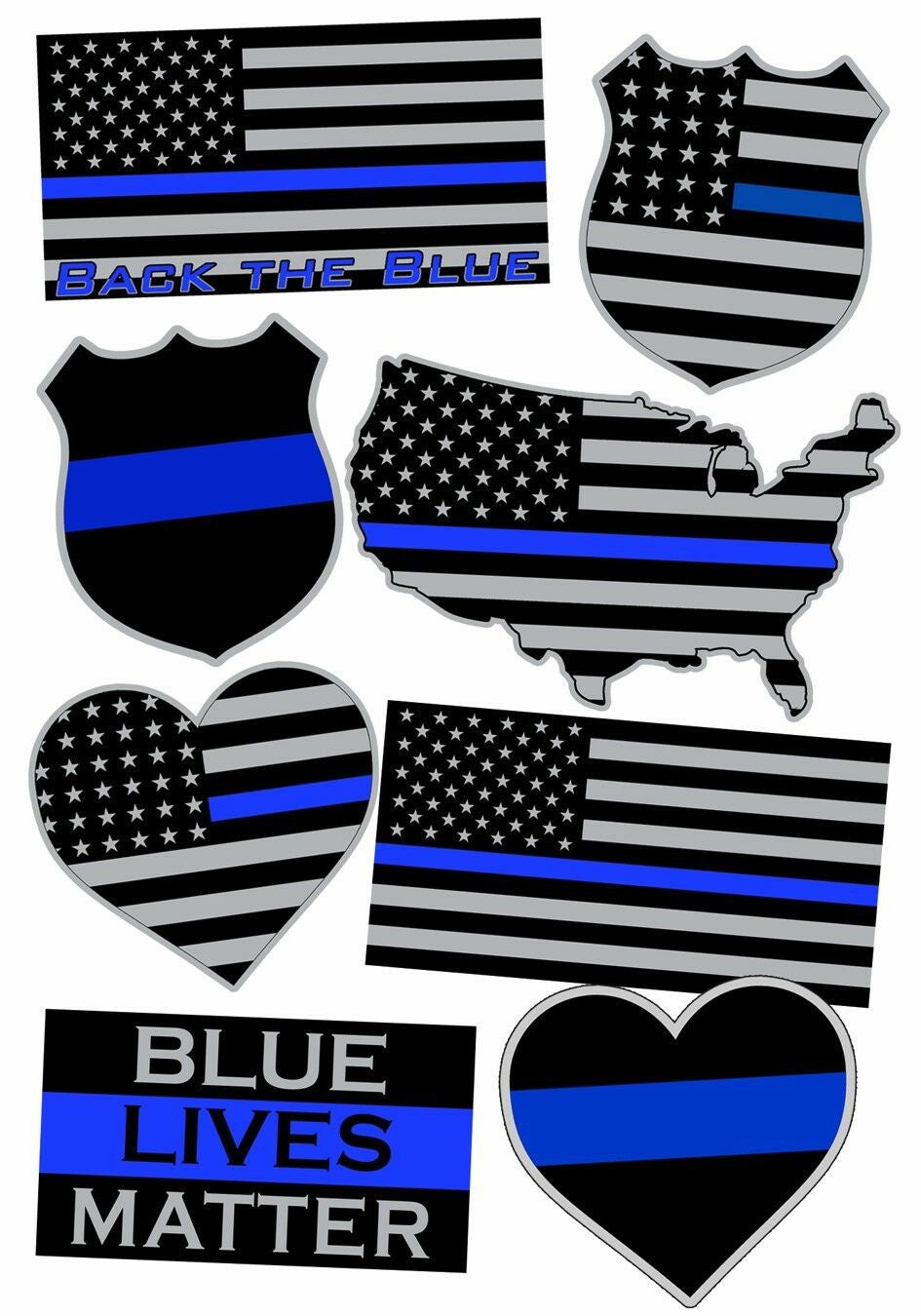 Thin Blue Line Police Flag Sticker Pack Back Car Vehicle Window Bumper 911 Decal