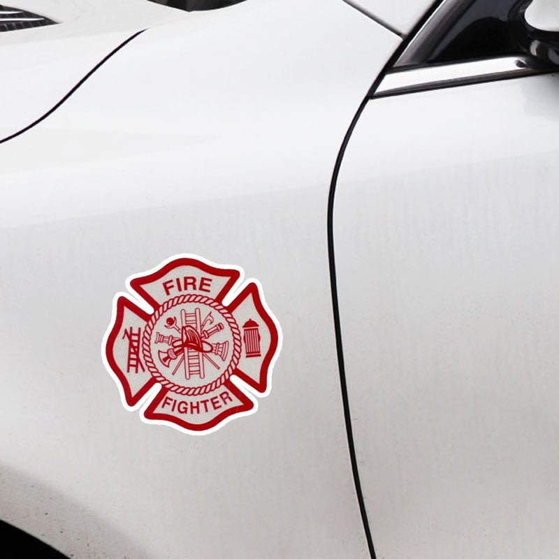 14CM*14CM Warning Fire Fighter Funny Decal PVC Car Sticker