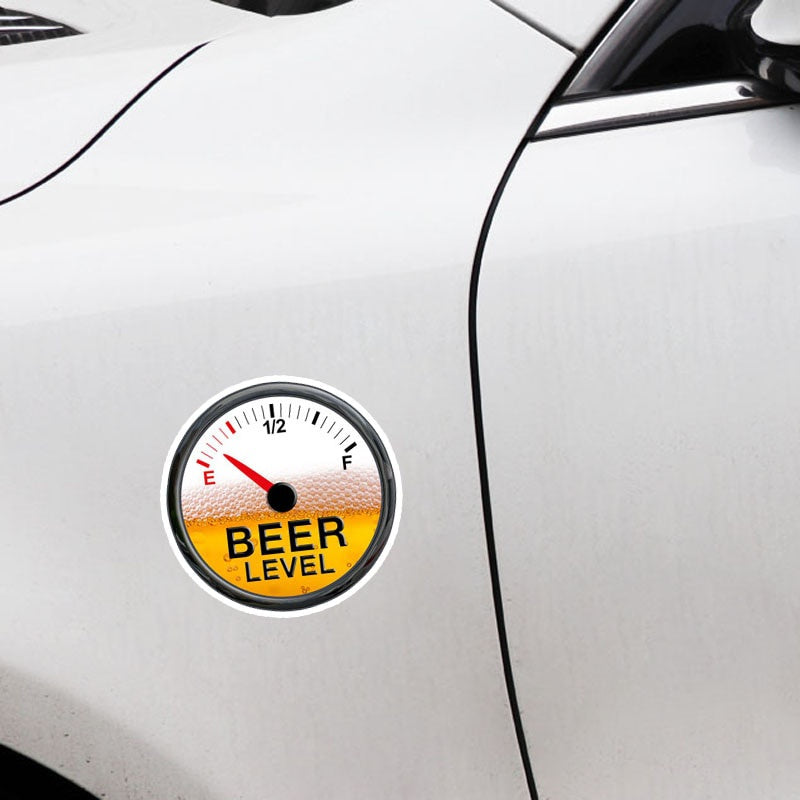 14CM*14CM Funny Beer Level Meter Gauge Decal PVC Car Sticker