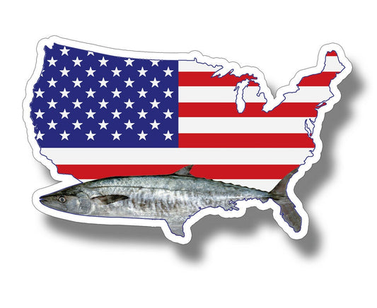 5" Wide King Mackerel Fish USA Flag Sticker Car Cup laptop Fishing Window Bumper Decal