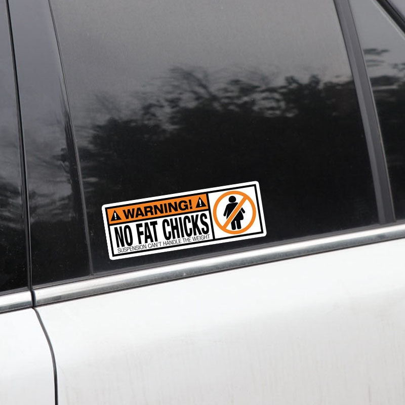 18.8CM*6.3CM WARNING PVC Funny Decal WARNING No Fat Chicks Car Sticker