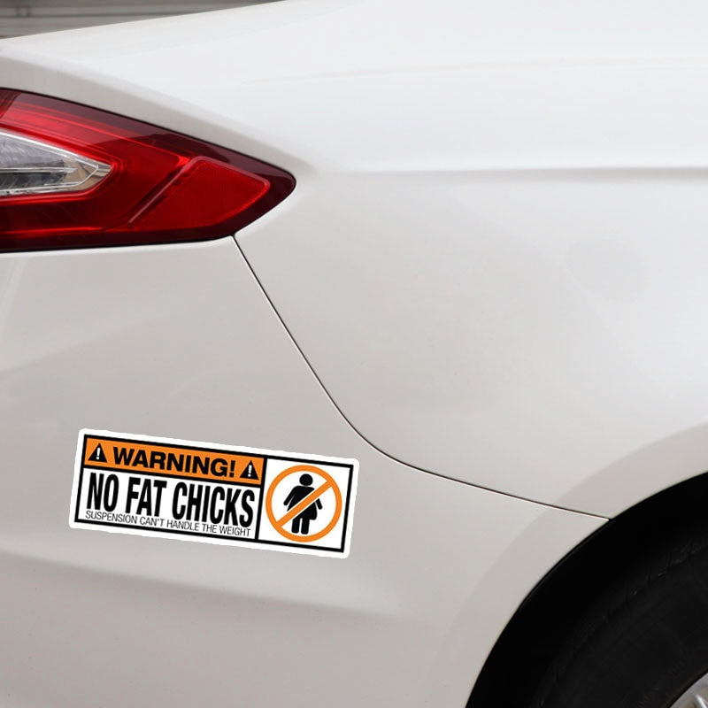 18.8CM*6.3CM WARNING PVC Funny Decal WARNING No Fat Chicks Car Sticker