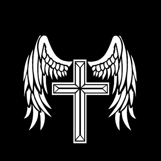 14.1*13.3CM The Cross Angel Will Protect You Cool Design Car Sticker Vinyl Decal Black/Silver Covering The Body C20-1532