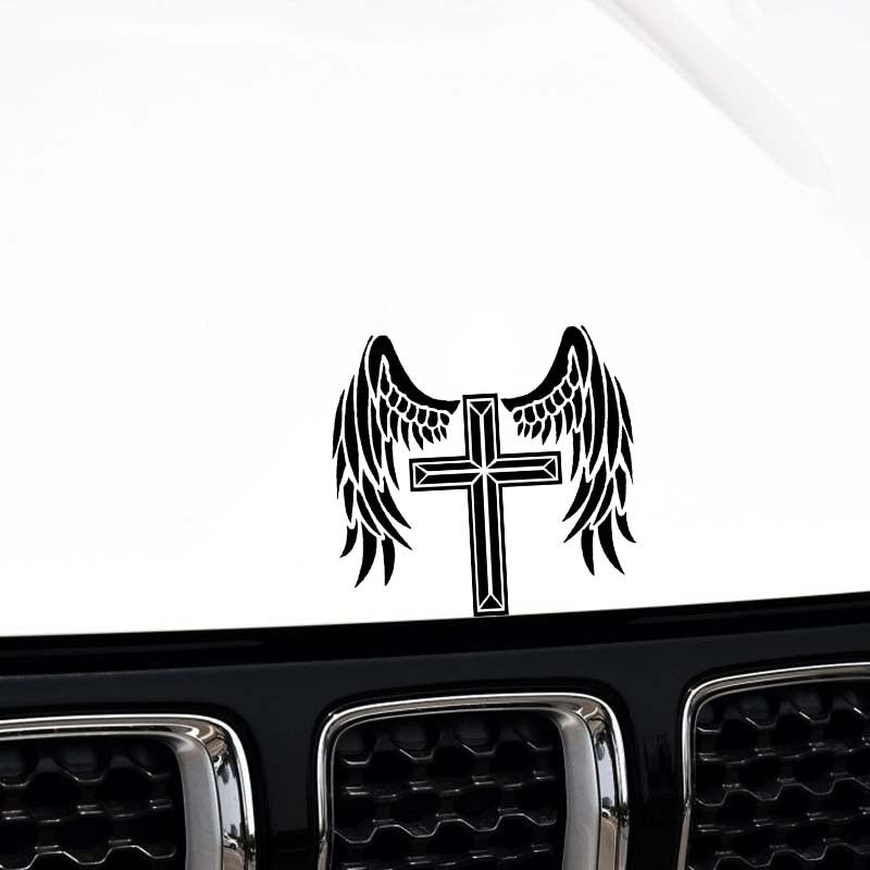 14.1*13.3CM The Cross Angel Will Protect You Cool Design Car Sticker Vinyl Decal Black/Silver Covering The Body C20-1532