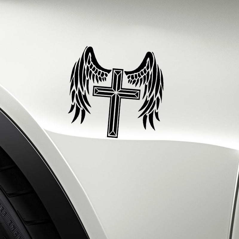 14.1*13.3CM The Cross Angel Will Protect You Cool Design Car Sticker Vinyl Decal Black/Silver Covering The Body C20-1532