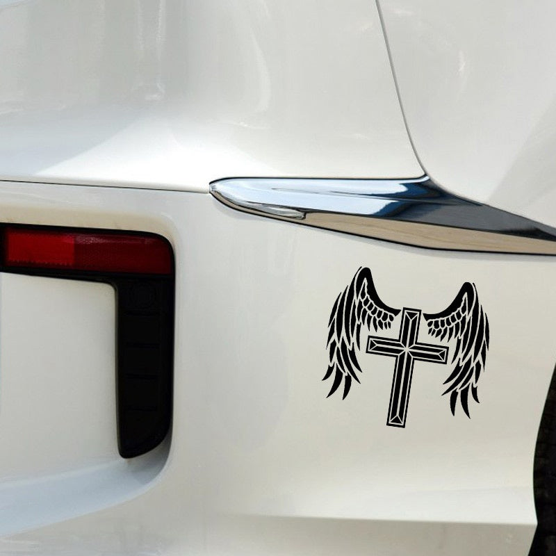 14.1*13.3CM The Cross Angel Will Protect You Cool Design Car Sticker Vinyl Decal Black/Silver Covering The Body C20-1532