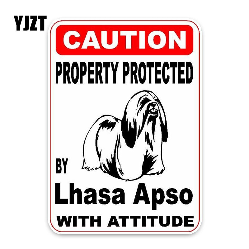 10*14.2CM Property Protected By Lhasa Apso Dog The Tail Of The Car  Car Sticker