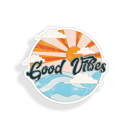 Good Vibes Sticker Ocean Beach Laptop Cooler Cup Retro Car Window Bumper Decal