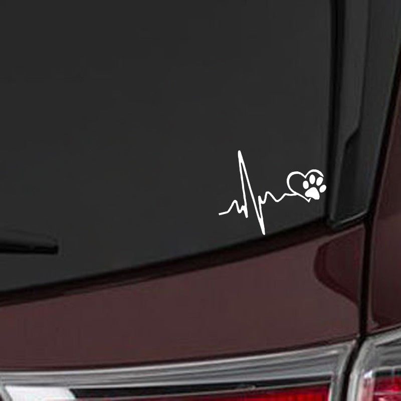 13CM*10.3CM Heartbeat Love Dog Footprints Creative Vinyl Car Sticker Decals Black/Silver C10-00204
