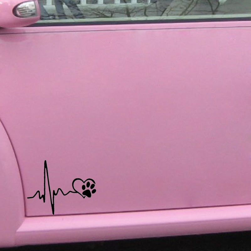 13CM*10.3CM Heartbeat Love Dog Footprints Creative Vinyl Car Sticker Decals Black/Silver C10-00204
